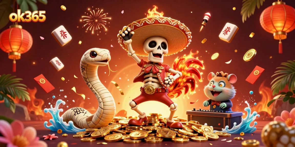 Experience the thrill of ok365 with a vivid dance of characters in a dynamic casino scene.