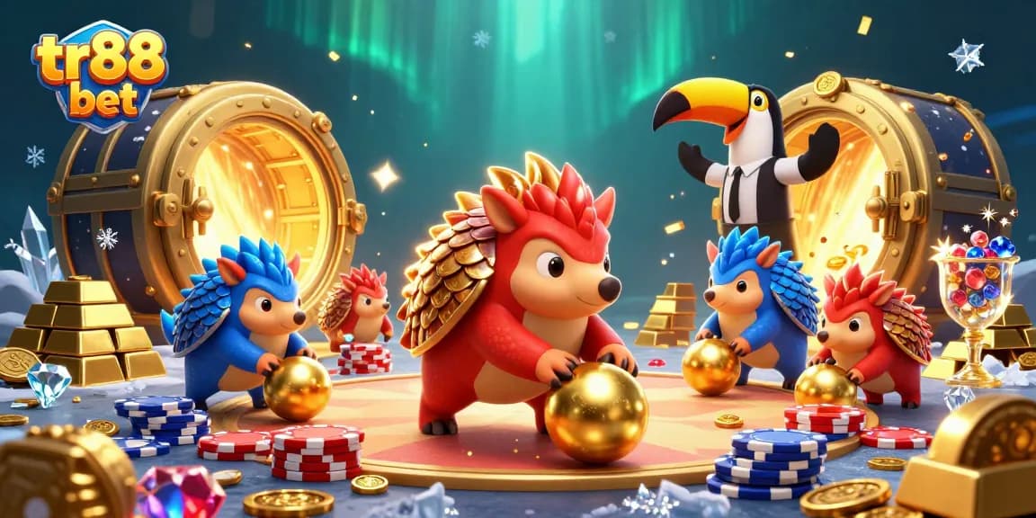 Engage in excitement with tr88 bet as rival pangolins roll through vibrant casino elements.