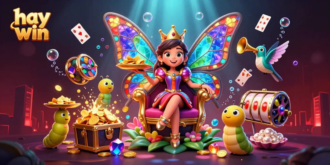 Spin to win at hay win with vibrant butterfly-themed casino game elements.