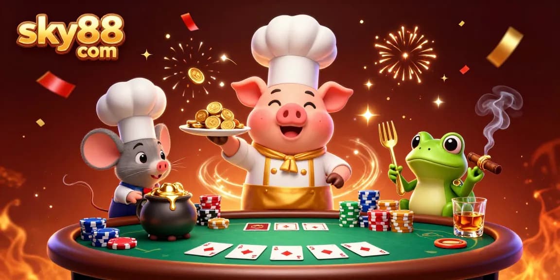 Experience the excitement of sky88 com with a lavish casino scene featuring vibrant characters and energetic gameplay.