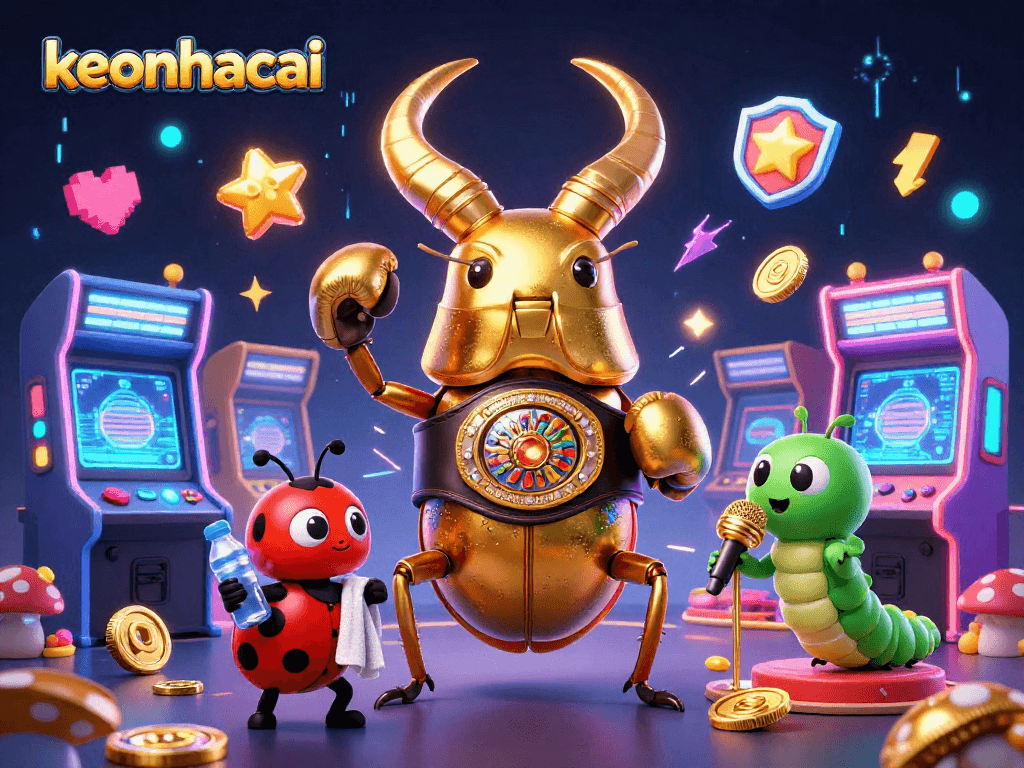 Engage in keonhacai excitement with a giant stag beetle and interactive casino elements.