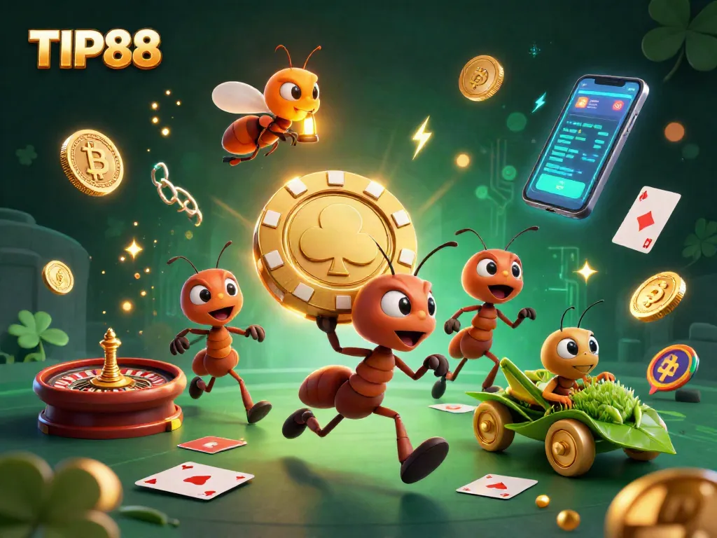 Experience TIP88's vibrant online casino with animated characters in a lively gambling heist setting.