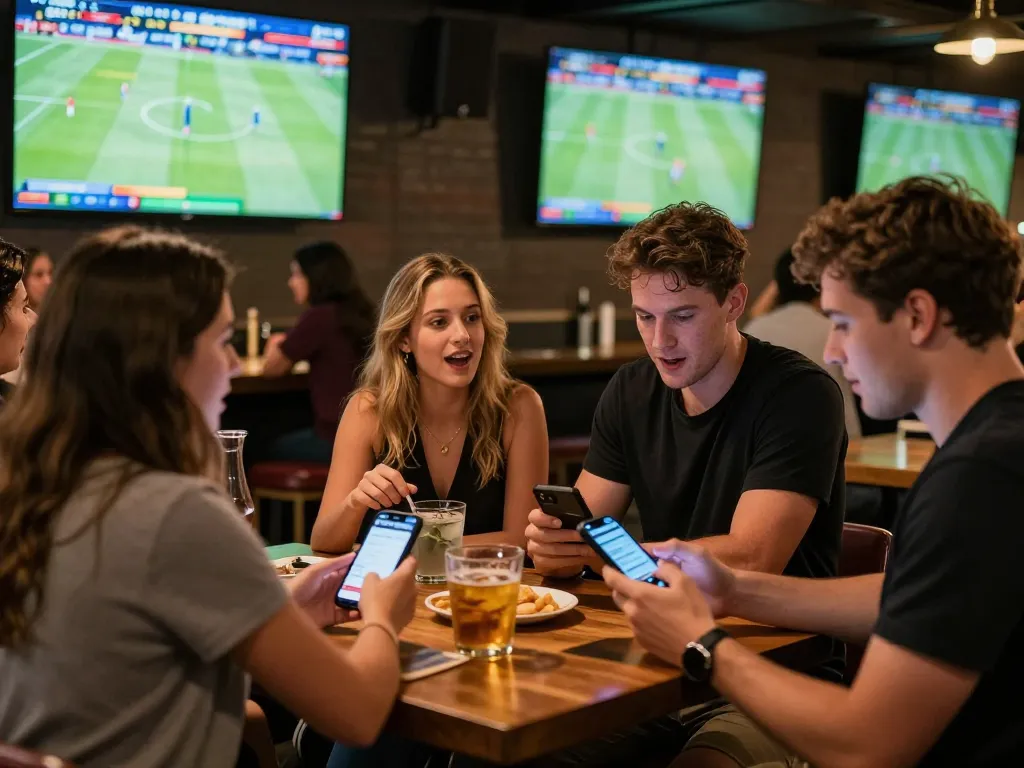 Experience the thrill of placing bets at tip88 with friends in a vibrant sports bar atmosphere.