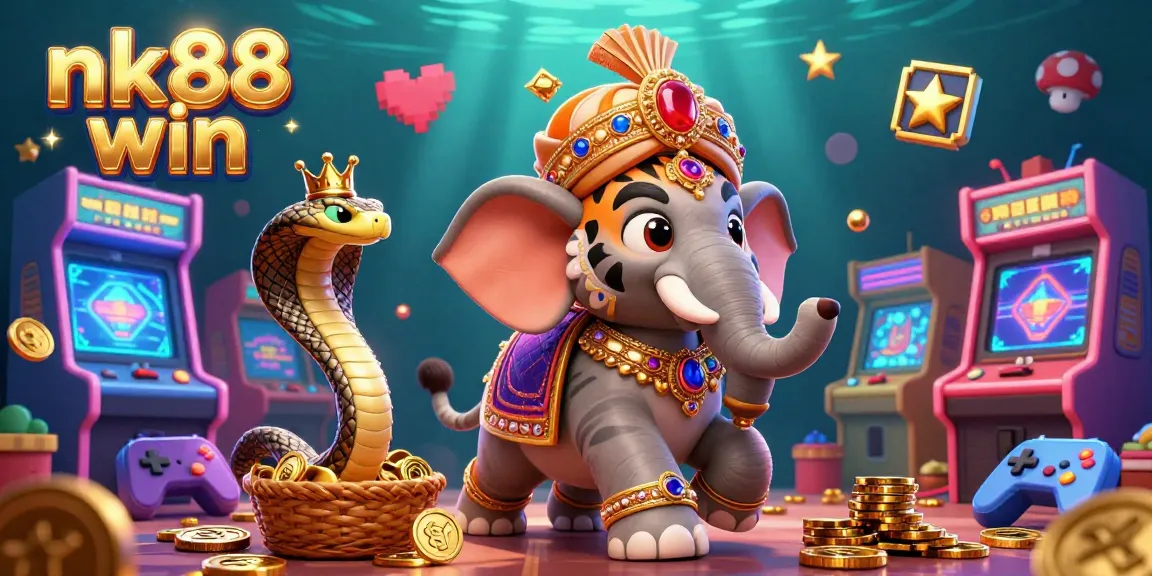 Engage with nk88 win and experience lively gaming excitement in a vibrant, illustrative casino scene.