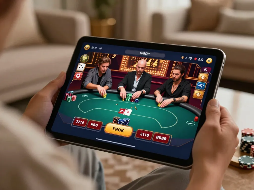 Engaging poker gameplay at vu88 online casino showcasing players and stacked chips.