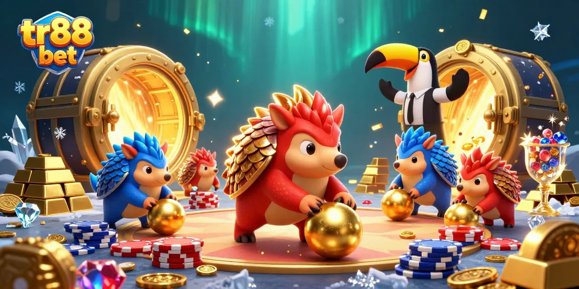 Engage in excitement with tr88 bet as rival pangolins roll through vibrant casino elements.