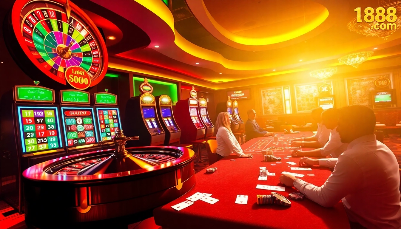 Capture the thrill of gameplay at U888 .com with vibrant slot machines and an exciting roulette wheel.