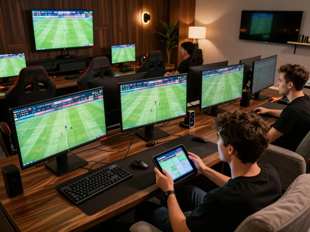 Socolive user engaging in live sports betting while watching matches on multiple screens