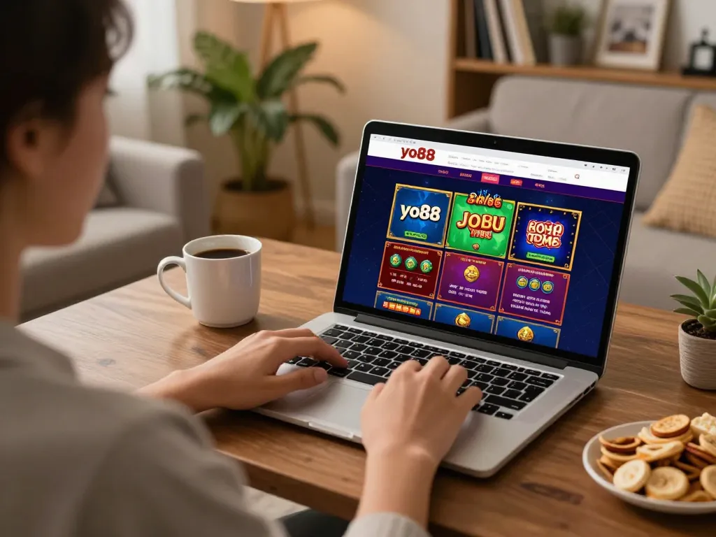 Engaging gameplay on yo88 casino platform showcased in a cozy home environment