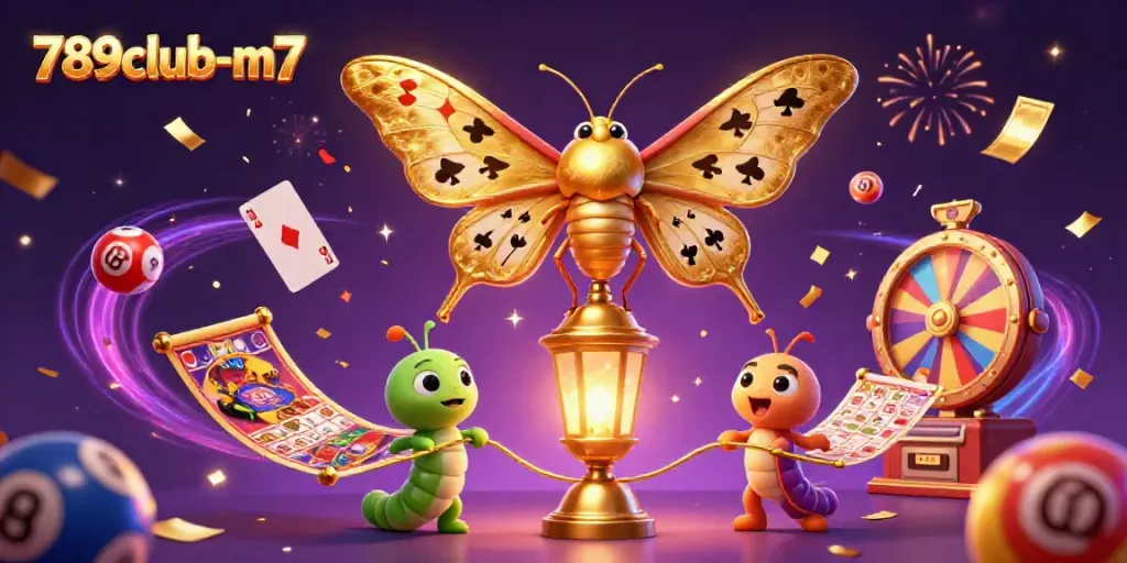 Engage with the vibrant world of 789club-m7 through a magical casino illustration full of dynamic symbols and scenes.