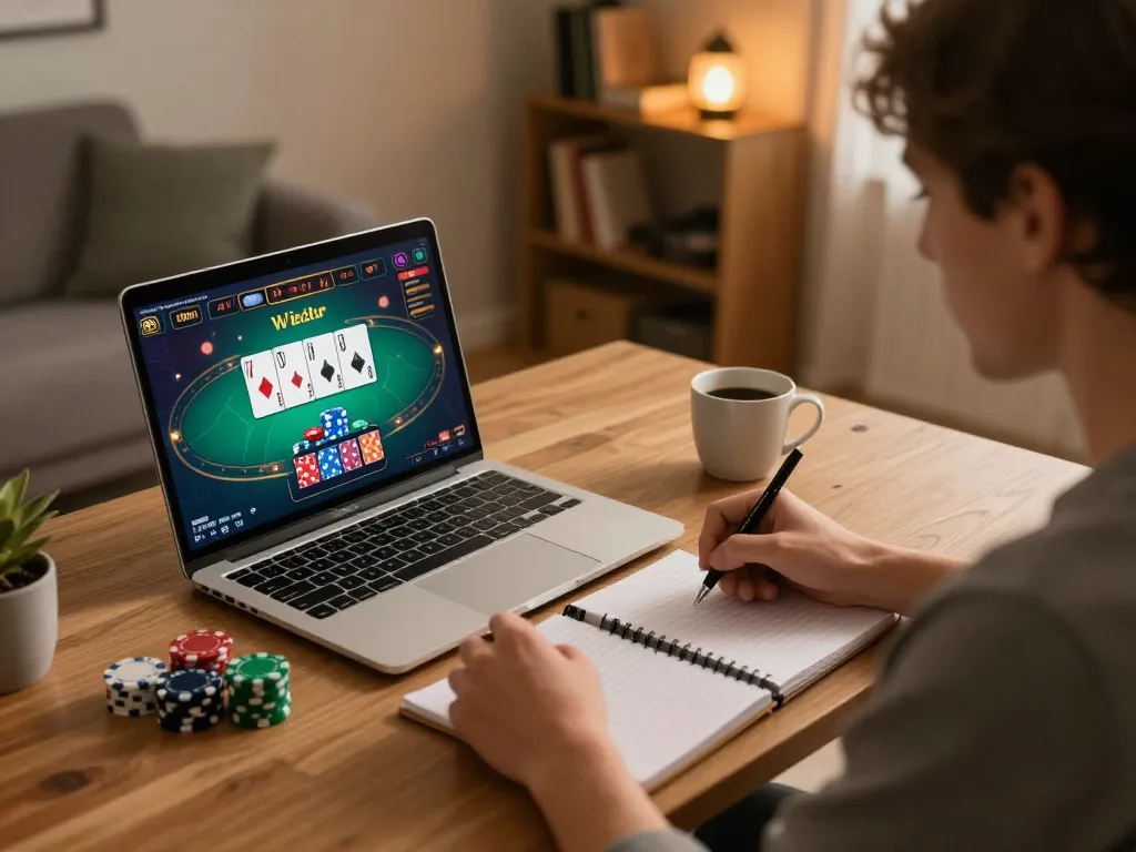 Player engaging in online poker session on da88hq, showcasing strategies and gaming concentration.