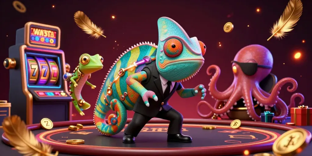 Join the thrills at Man club as a chameleon agent navigates a lively casino filled with winning opportunities.