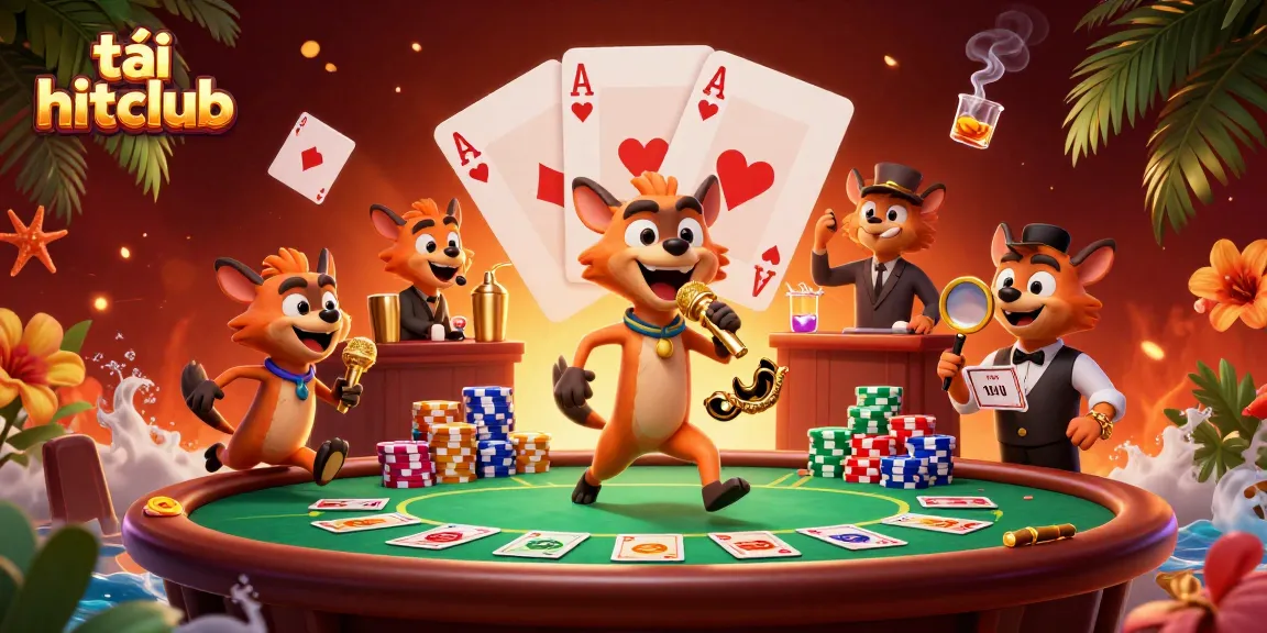 Experience excitement and win at tải hitclub with vibrant 3D casino illustration showcasing lively hyenas in action.