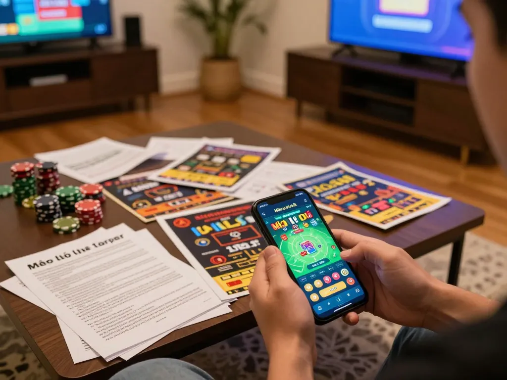 Engaging in Mẹo lô đề strategies using a smartphone in a cozy home gaming setup