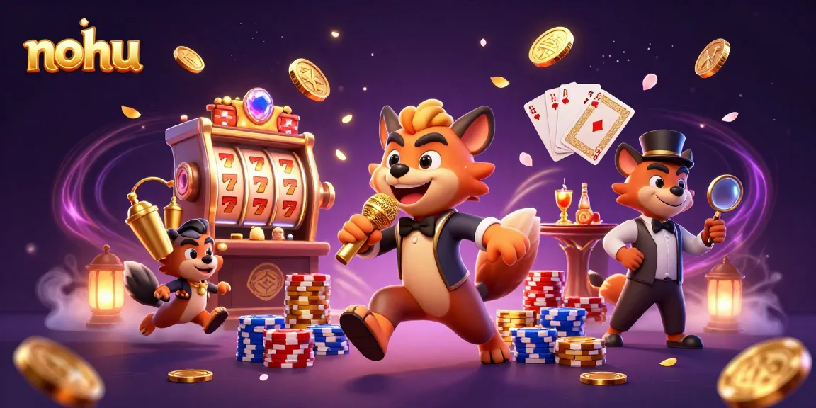 Experience nohu's exciting casino atmosphere with dynamic 3D hyenas showcasing slots and laughs.