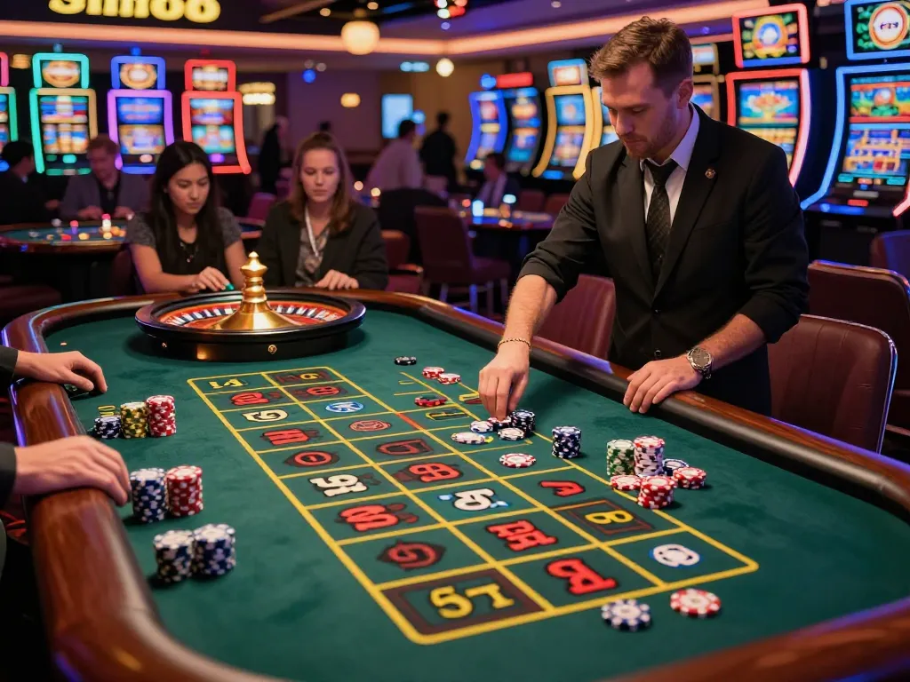 Players betting at a roulette table at sin88 casino, capturing the excitement of gameplay