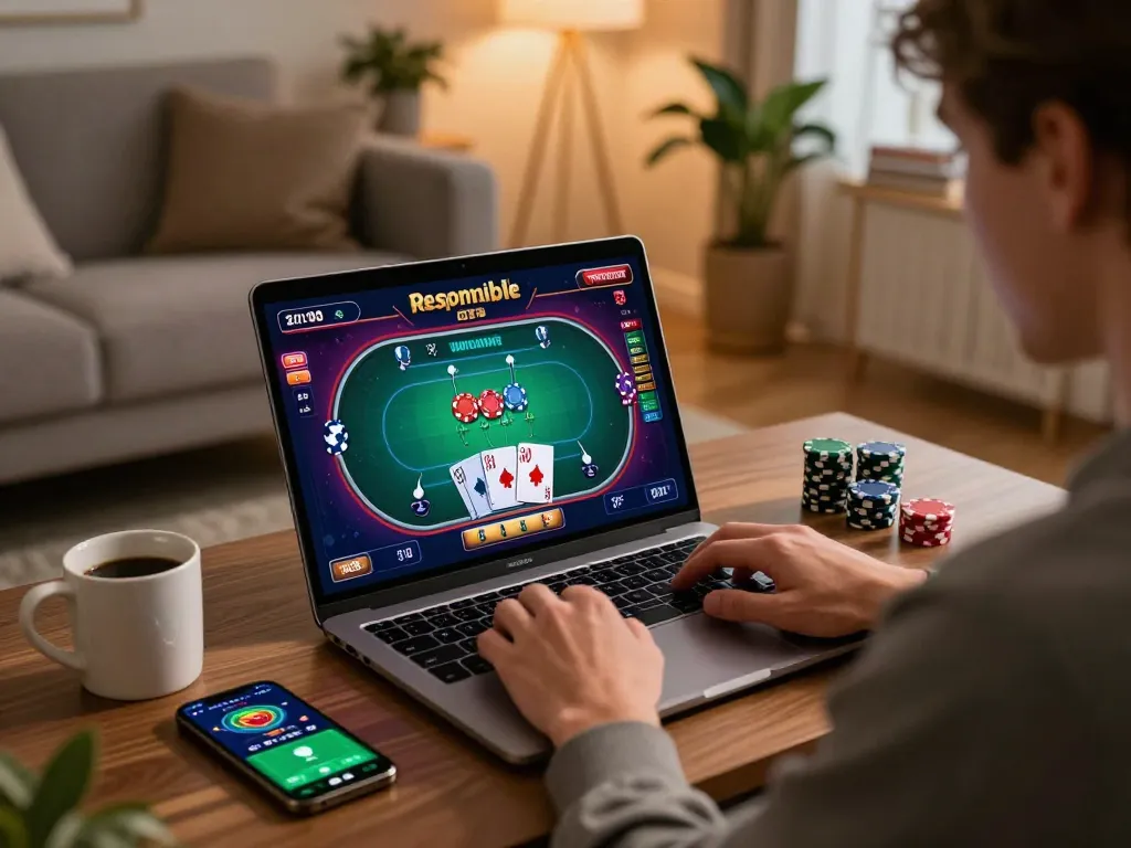 Play at debet with a detailed online poker setup in a cozy living room atmosphere