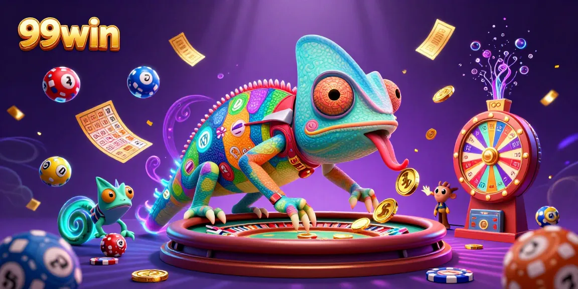 Experience thrilling action at 99win with colorful lottery balls, dynamic coins, and vibrant casino elements.