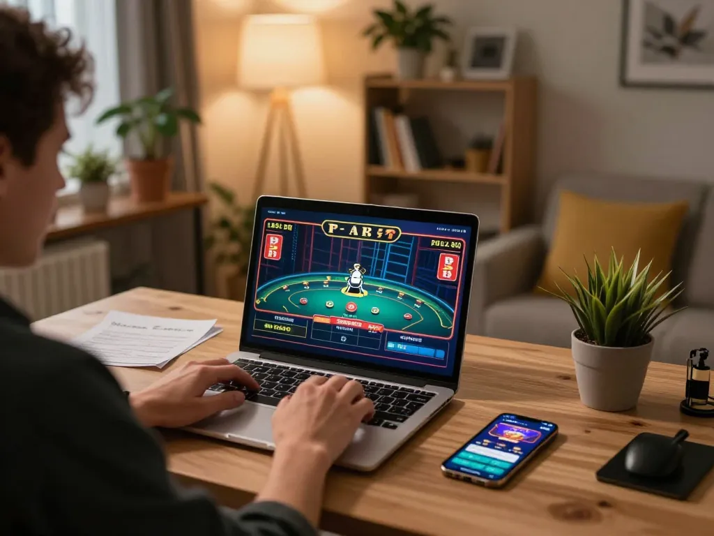 Engaging in online casino gaming with kuwin on a laptop, showcasing strategic gameplay.