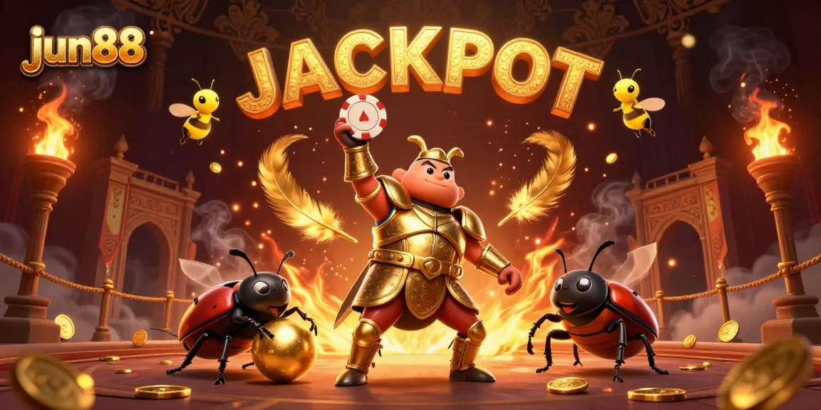 jun88 celebrates big wins with an epic victory scene showcasing a hercules beetle and a jackpot!