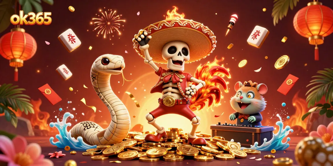 Experience the thrill of ok365 with a vivid dance of characters in a dynamic casino scene.