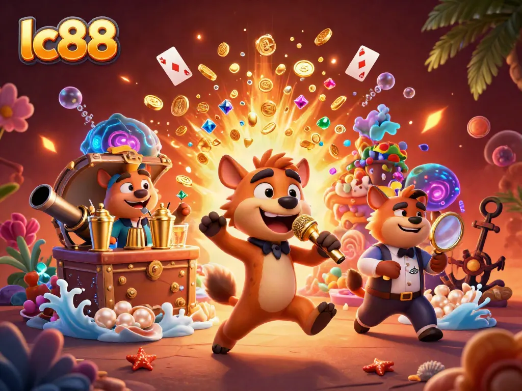 Experience the excitement of lc88 in a vibrant casino scene with hyenas and dynamic rewards.