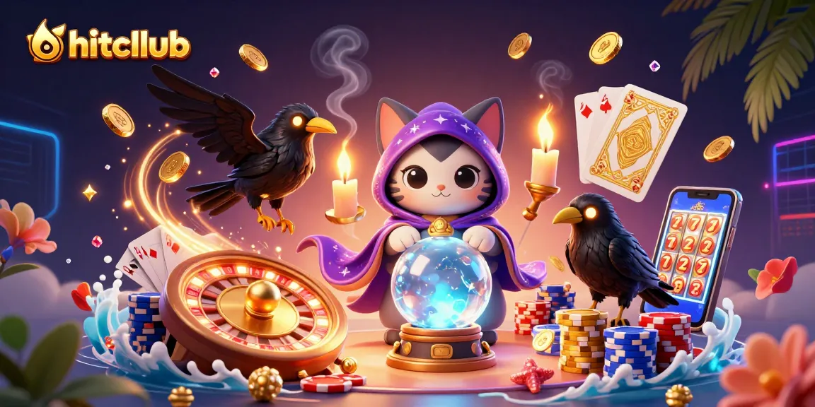 Experience the thrill of hitcllub with dynamic casino elements, golden coins, and fortune teller characters.