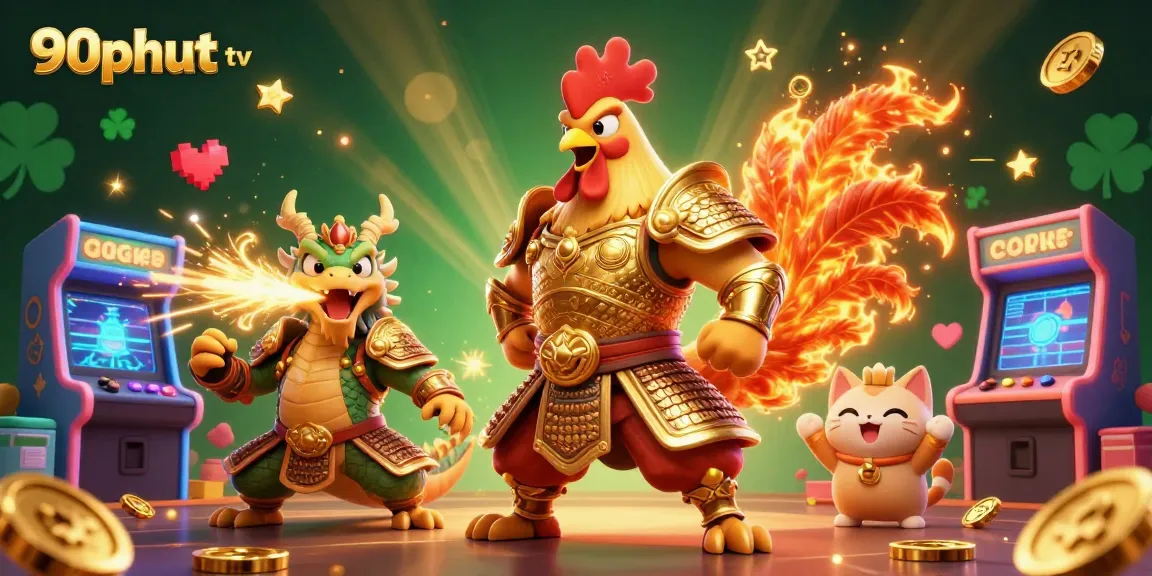 Experience the thrill of gaming with 90phut tv, featuring a captivating cartoon character scene filled with dynamic casino elements.