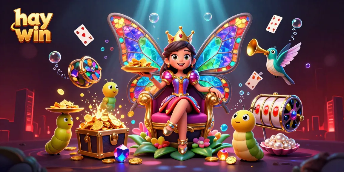 Spin to win at hay win with vibrant butterfly-themed casino game elements.