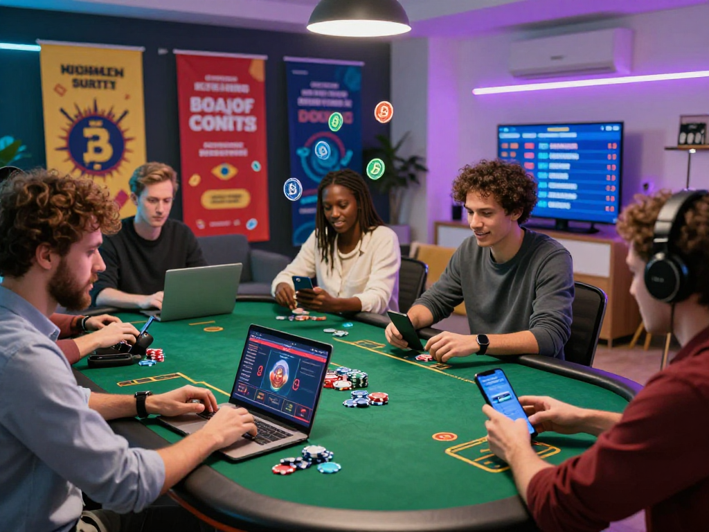 Crypto casino players enjoying engaging games in a vibrant digital atmosphere.