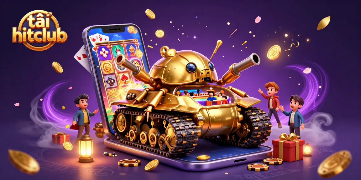 Experience thrilling game action with tải hitclub's engaging 3D casino illustration featuring a golden beetle tank and gaming elements.
