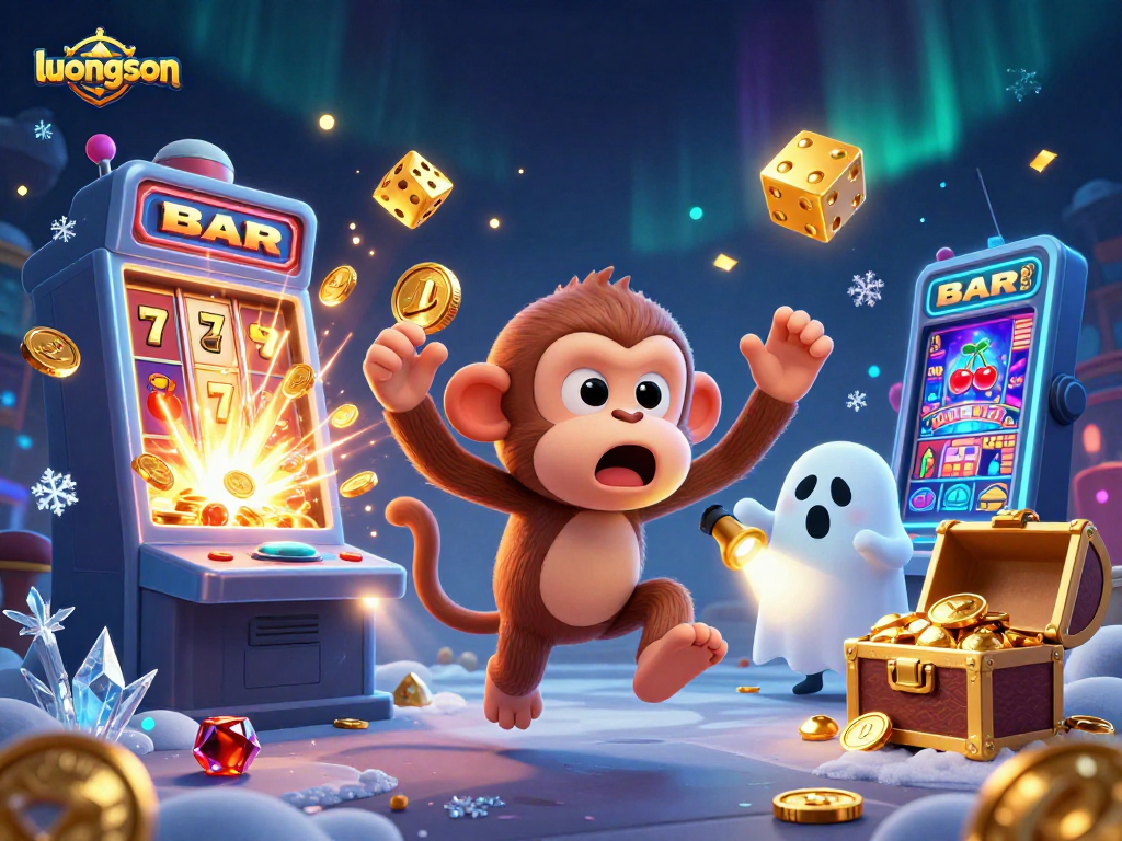 Experience the thrilling luongson gaming action in a vibrant haunted casino, highlighting dynamic characters and festive elements.