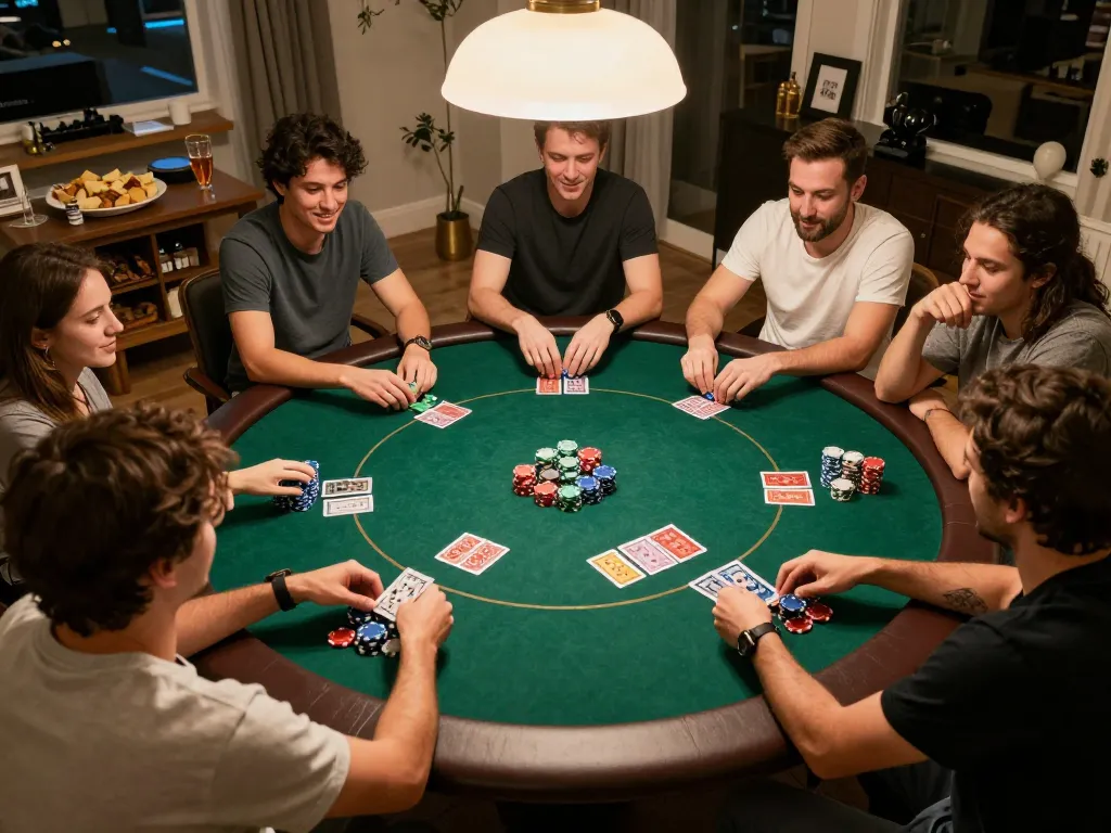 Players engaging in a thrilling poker match at home with sunwin game cards visible
