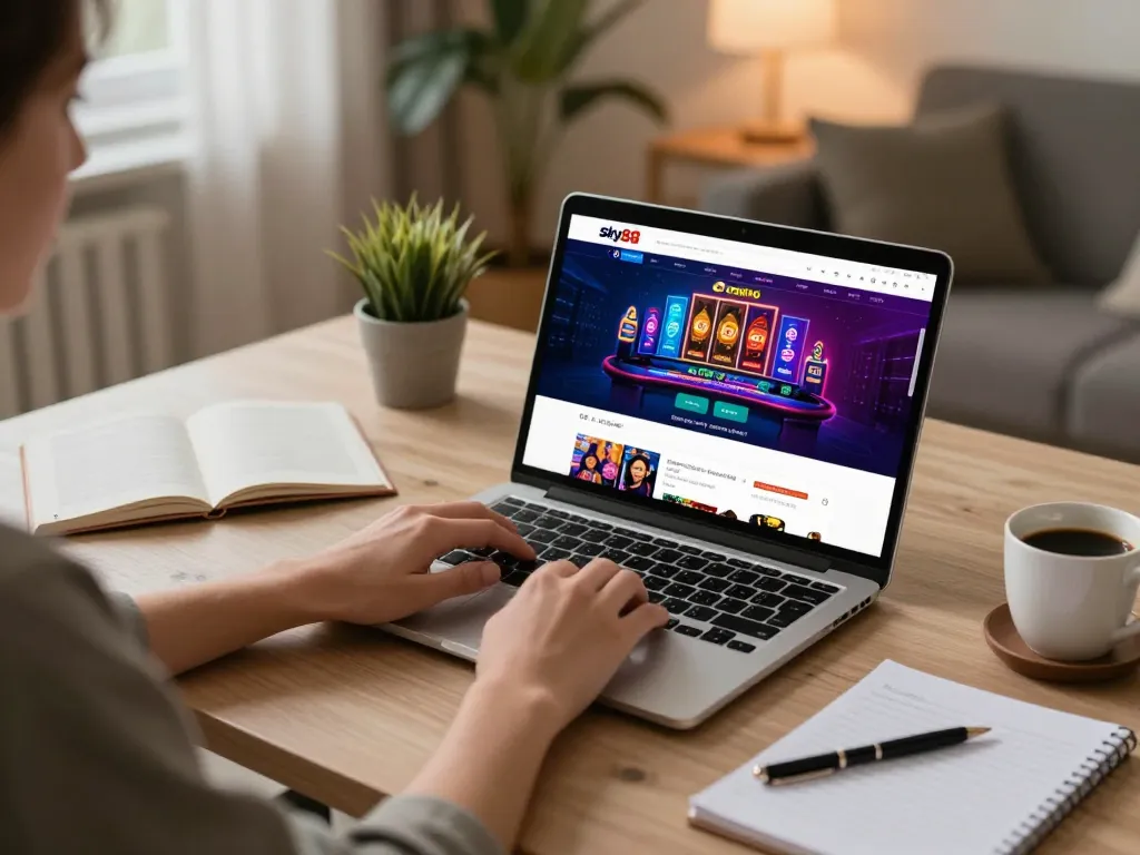 Engaging in strategic gameplay on sky88 casino platform from a cozy home office.