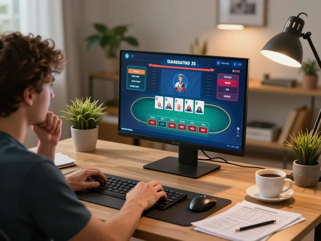 Player strategizes during online baccarat game at cm88, enjoying a cozy gaming atmosphere