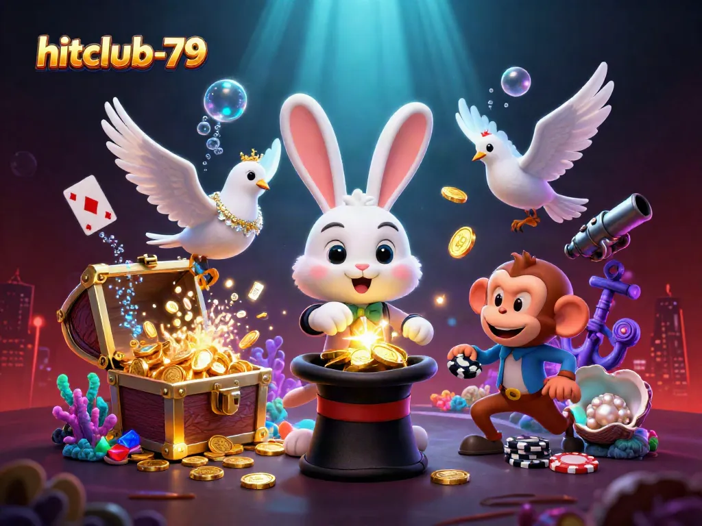 Engage with hitclub-79 by exploring magical poker moments with our 3D casino illustration.