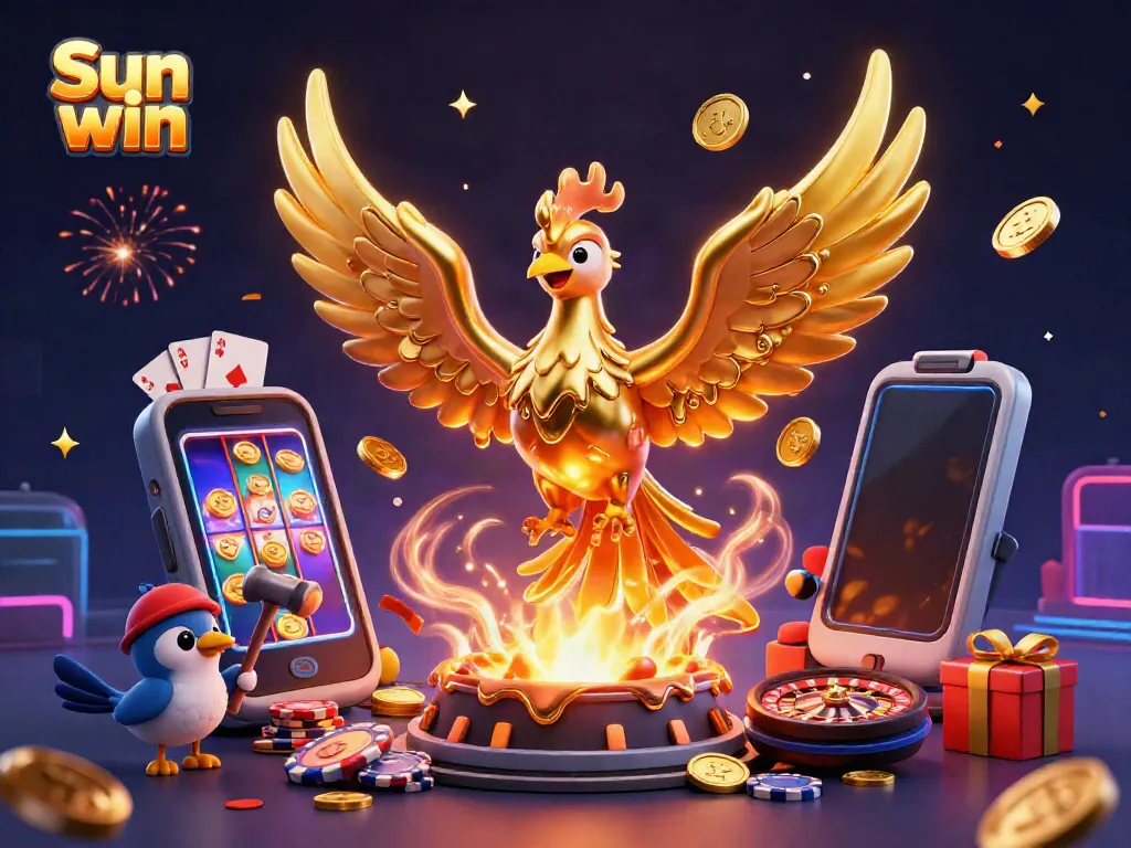 Experience the thrill of Sun win with an immersive 3D casino scene showcasing dynamic game elements and vibrant visuals.