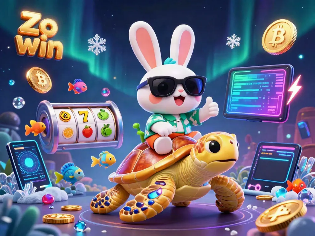 Zowin offers exciting online casino games, featuring a fun scene with a lucky rabbit and golden turtle.