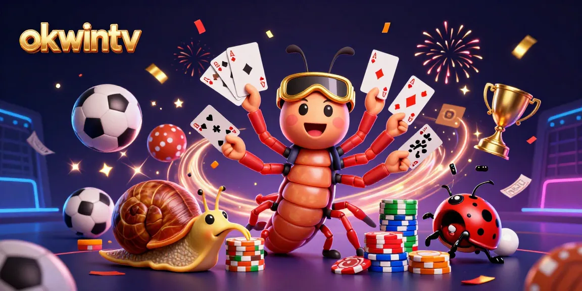 Interact with thrilling sports betting at okwintv, featuring a vibrant cartoon millipede dealer.