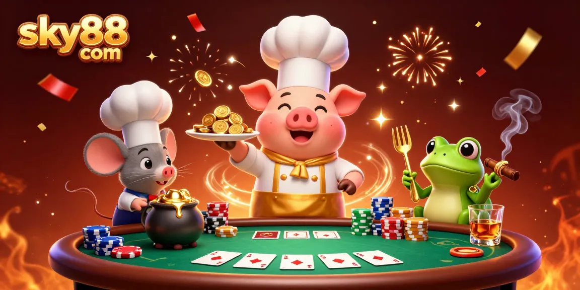 Experience the excitement of sky88 com with a lavish casino scene featuring vibrant characters and energetic gameplay.