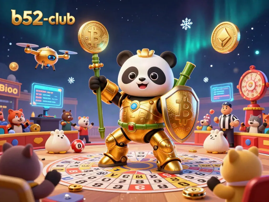 Play exciting games at b52-club with vibrant visuals featuring lottery elements and crypto coins.