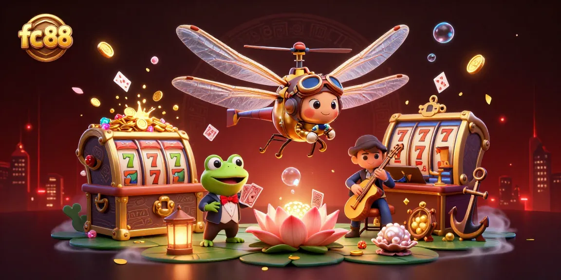Experience the thrill of fc 88 with dynamic card dealing from a frog croupier in this vibrant casino scene.