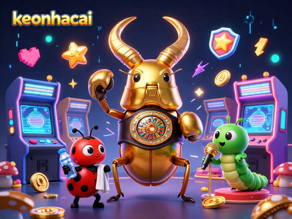 Engage in keonhacai excitement with a giant stag beetle and interactive casino elements.