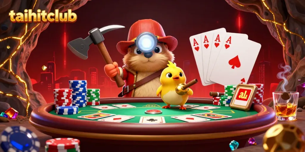 Experience the excitement of taihitclub with a vibrant treasure hunting scene combined with poker elements.