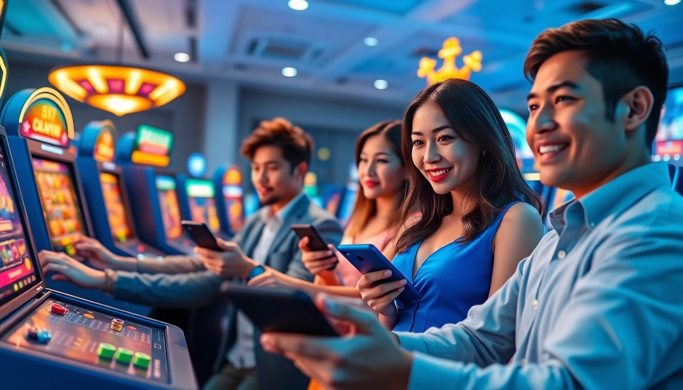 Players enjoying various games at the online casino 98win, showcasing excitement and engagement.