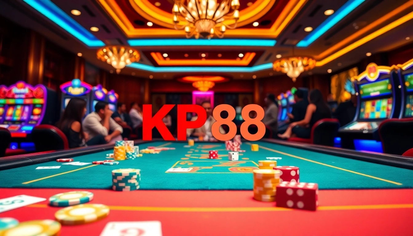 Engaged players enjoying KP88 casino games at a vibrant casino table.