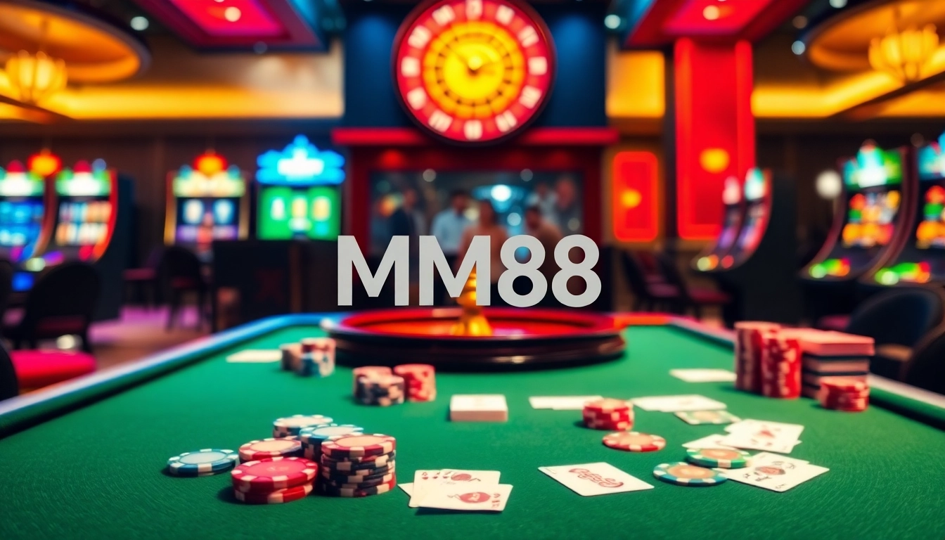 Engaging casino scene with poker chips, cards, and MM88 ambiance inviting players.